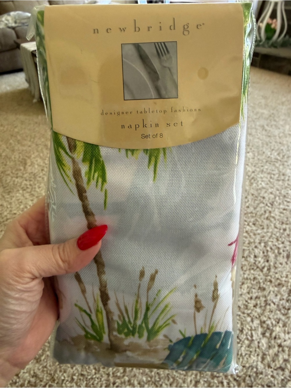 Tropical Coastal Napkin Set of 8 Newbridge Sunny Days Flamingo Palm Tree Linens